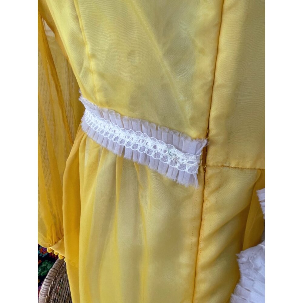 Vintage 1970s Mustard Yellow Sheer Nylon Maxi Dress Size M - Picture 8 of 16